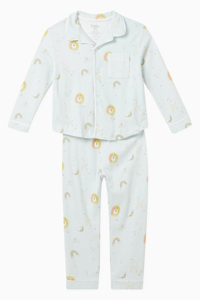 

Lion-print Pyjama Set in Organic Cotton, Blue