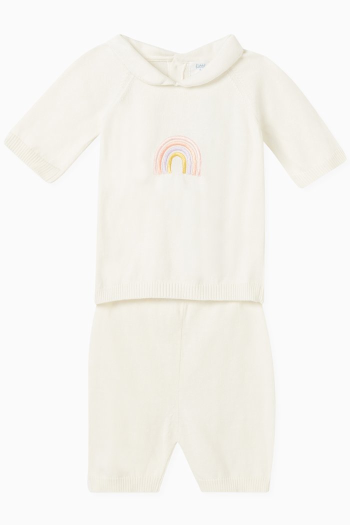

Rainbow-embroidered Set in Cotton-knit, White
