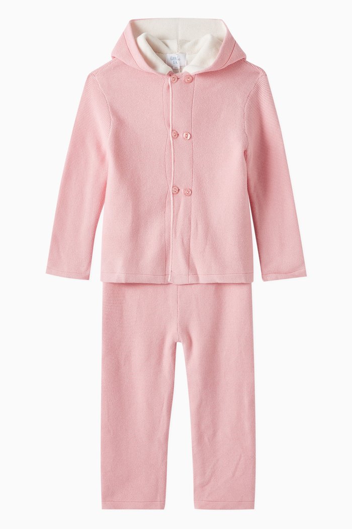 

Hooded Cardigan & Pants Set in Cotton Knit, Pink