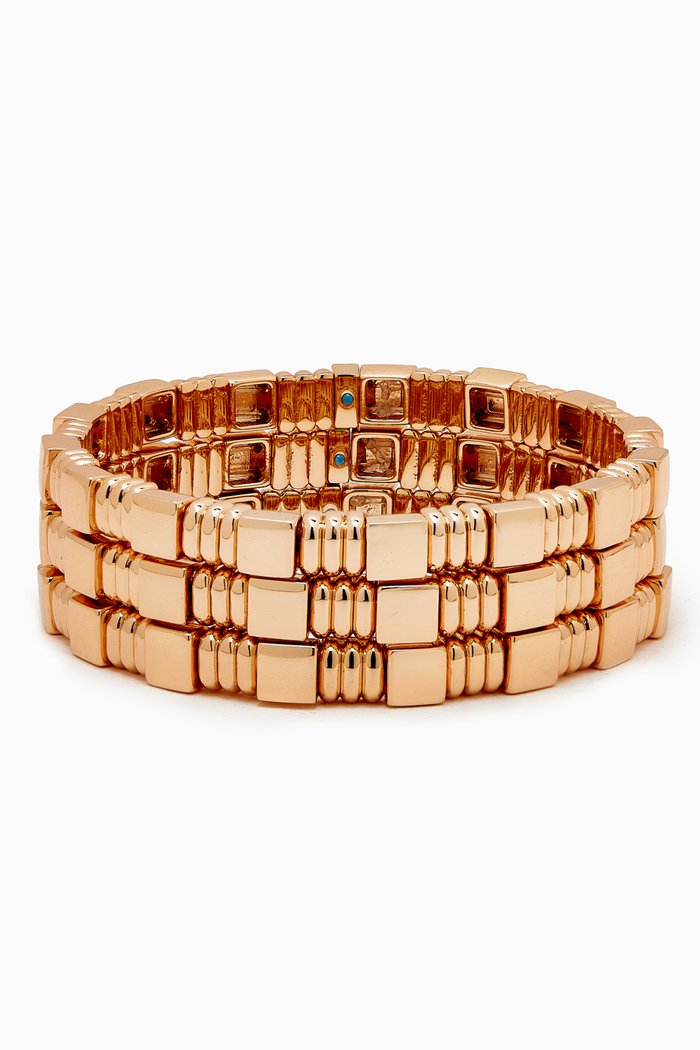 

Mixed Texture Mini Bracelets in Gold-plated Metal, Set of 3