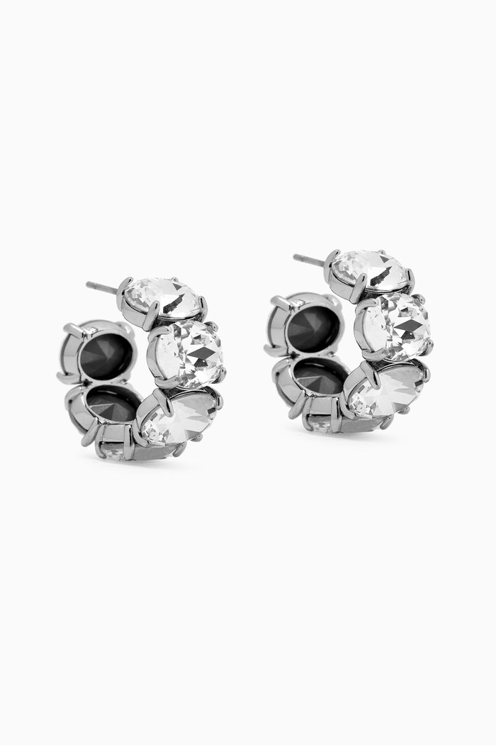 Small Oval Paste Earrings in Metal, Silver