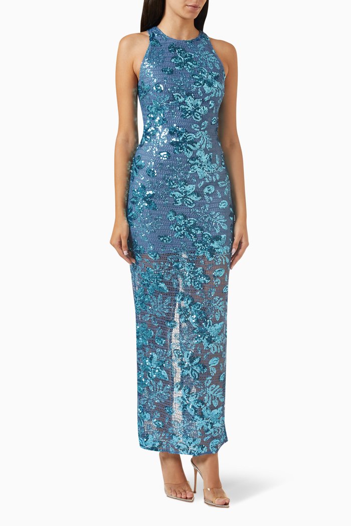 

Adaline Dress in Crochet & Sequin Lace, Blue