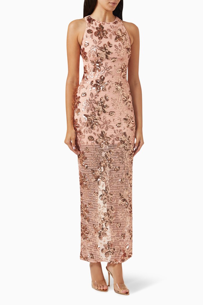 

Adaline Dress in Crochet & Sequin Lace, Rose gold