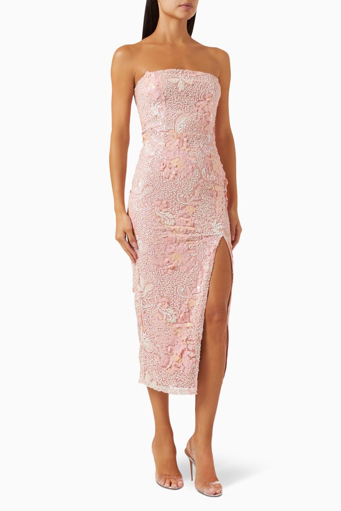 Anya Midi Dress in Sequins, Pink