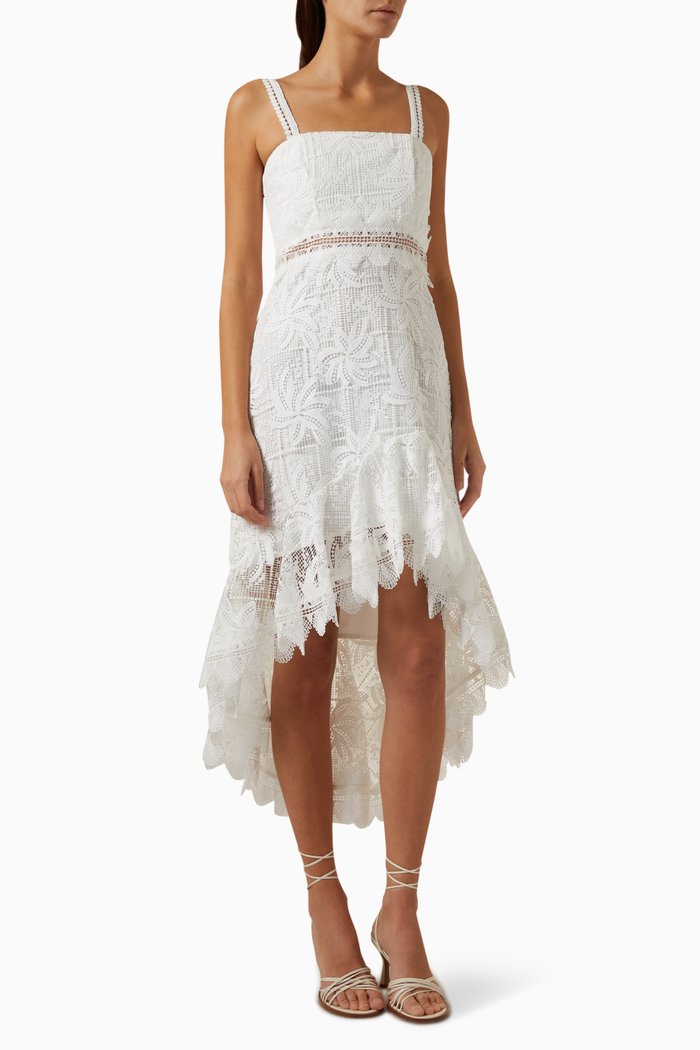 

Vibrante Midi Dress in Lace, White