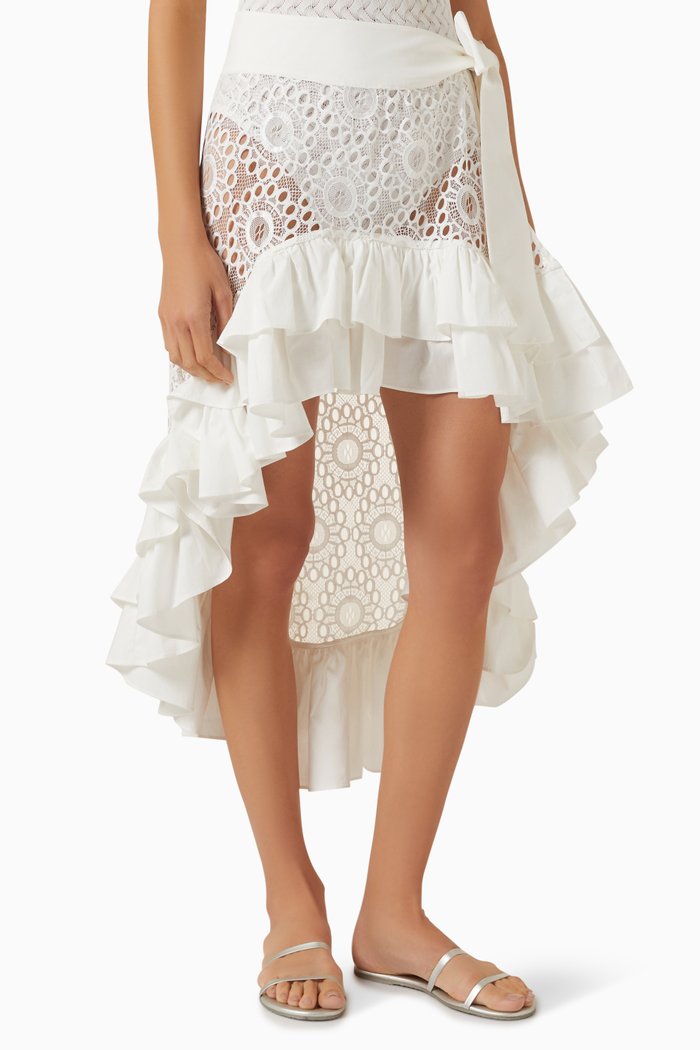

Loli Wrap Midi Skirt in Stretch-lace, White