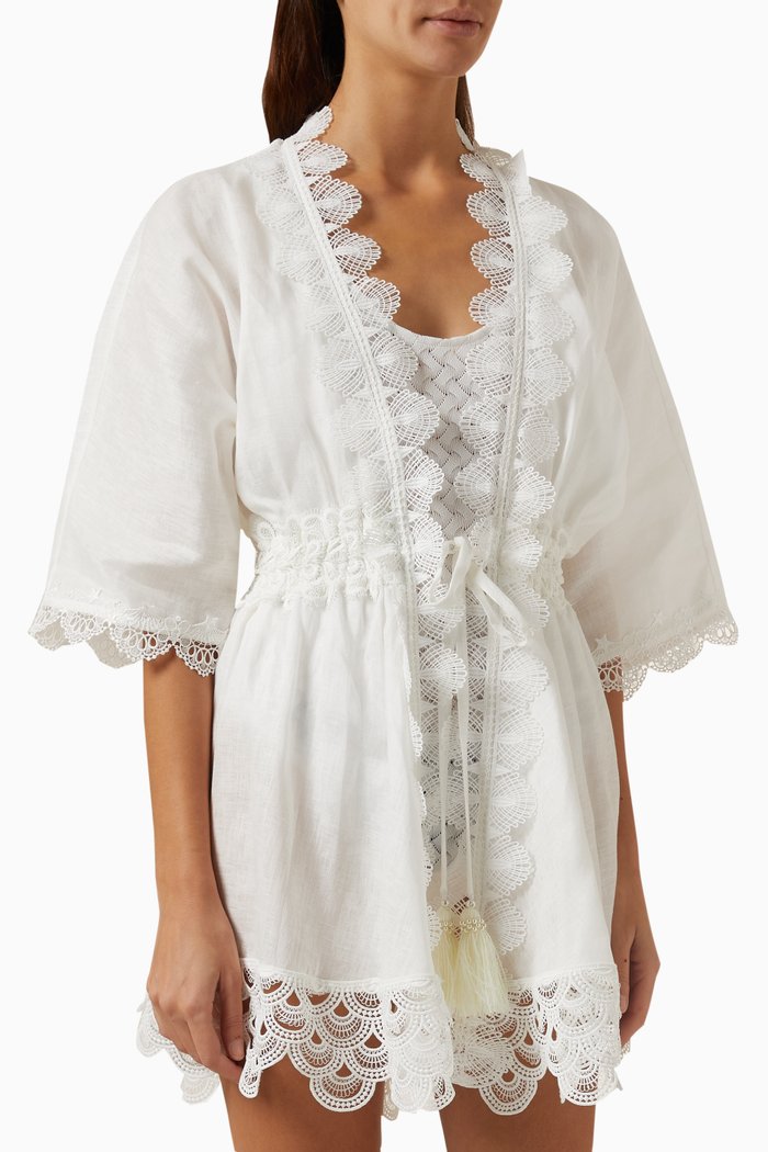 Gabrielle Kimono in Linen, White