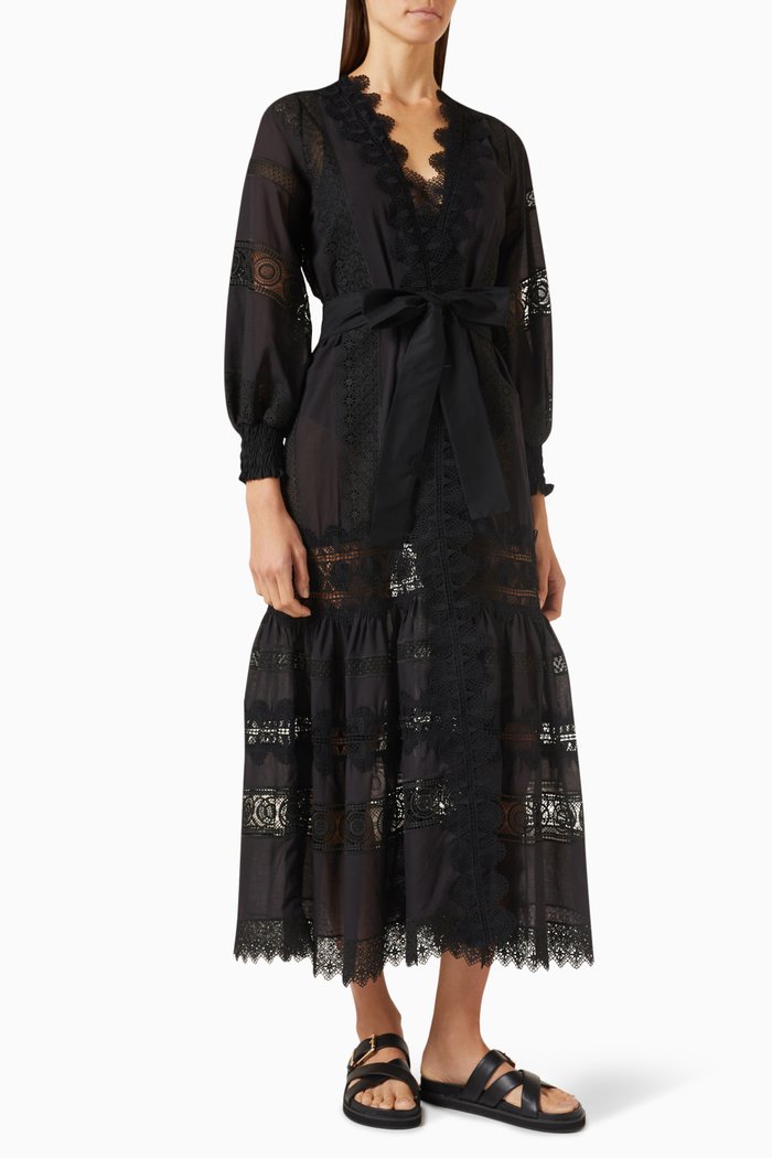 

Chia Crochet-trim Kimono in Cotton, Black
