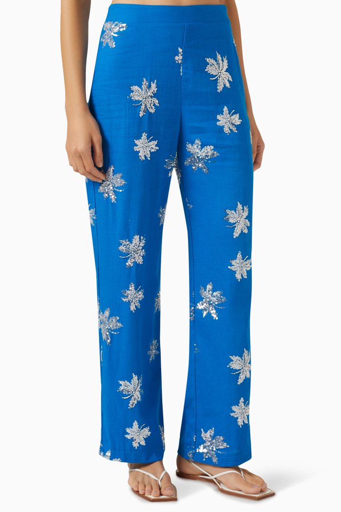 

Celeste Embellished Wide-leg Pants, Blue