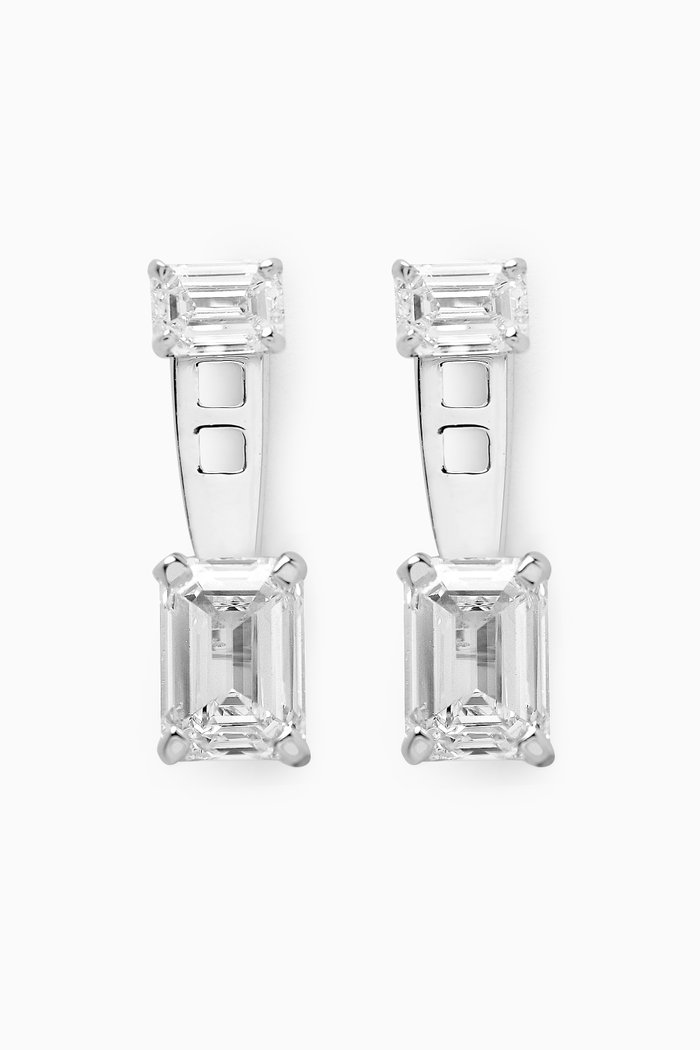 

Emerald Diamond Slider Earrings in 18kt White Gold