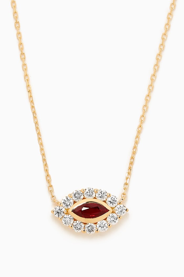 

Evil Eye Ruby & Diamond Pendant in 18kt Yellow Gold, Red