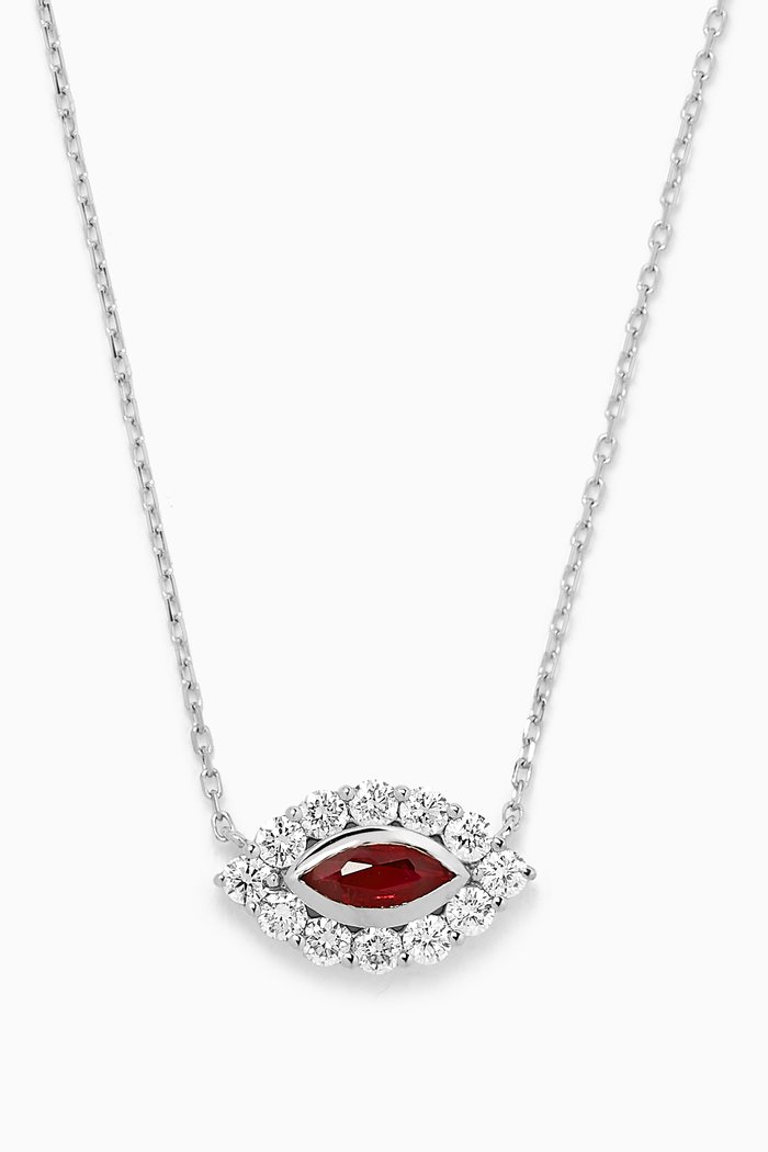 

Evil Eye Ruby & Diamond Pendant Necklace in 18kt White Gold, Red