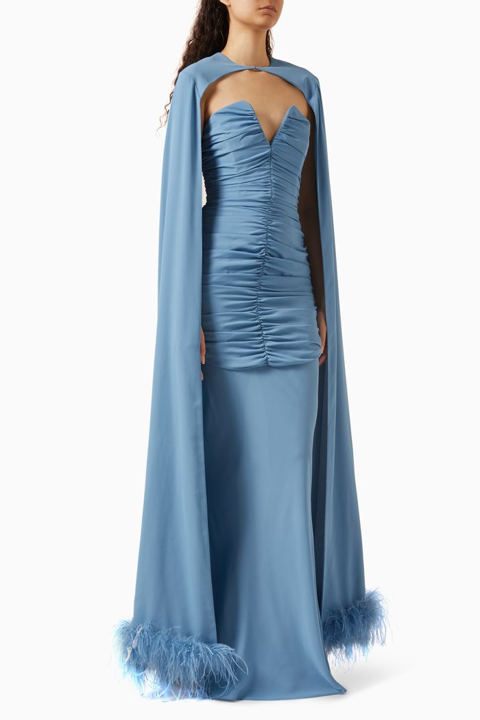 

Darling Maxi Cape Dress in Claret Chiffon, Blue