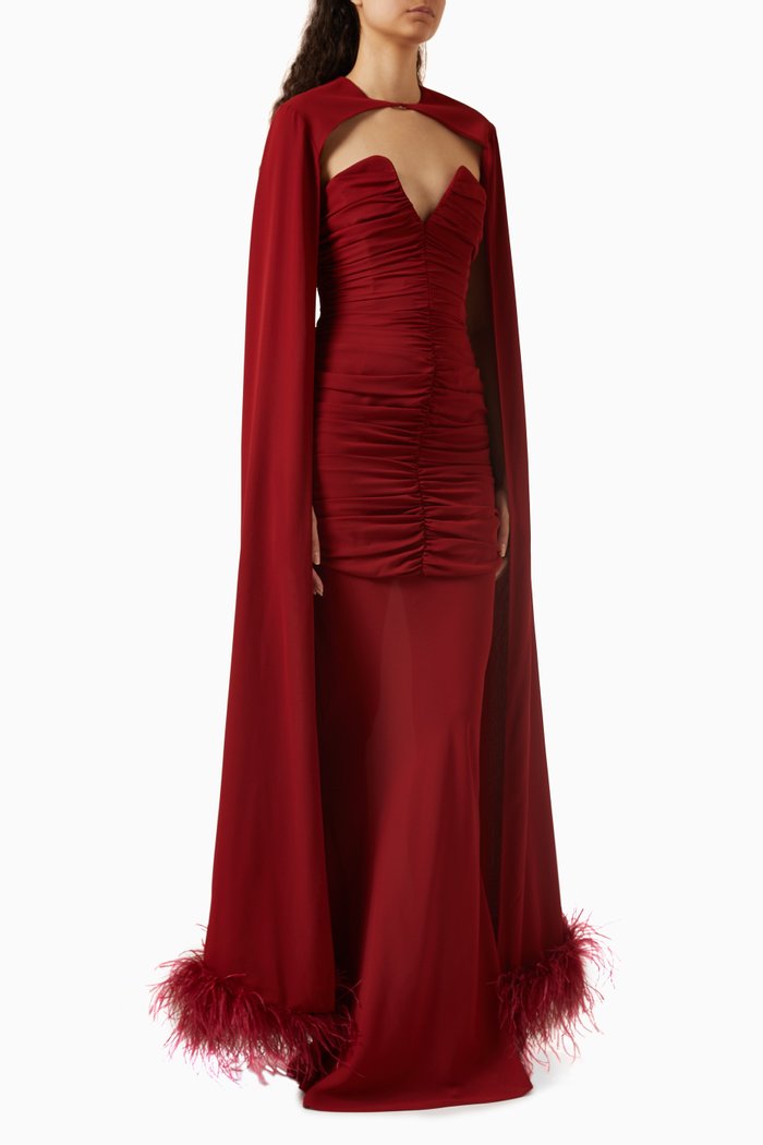 

Darling Maxi Cape Dress in Claret Chiffon, Burgundy
