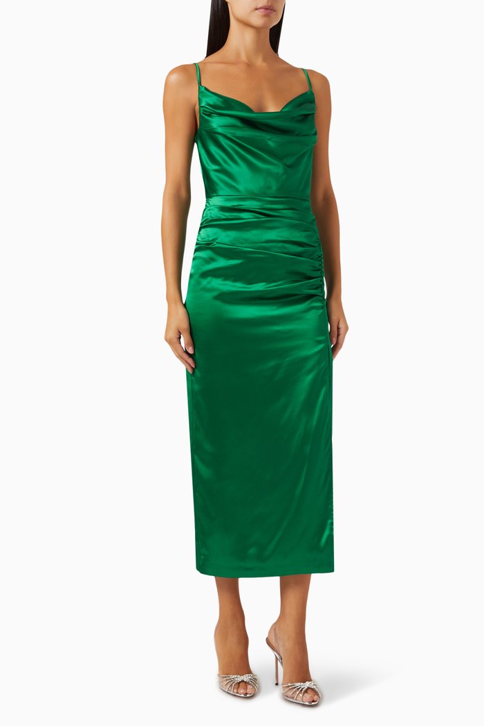 

Shia Midi Dress in Satin, Green