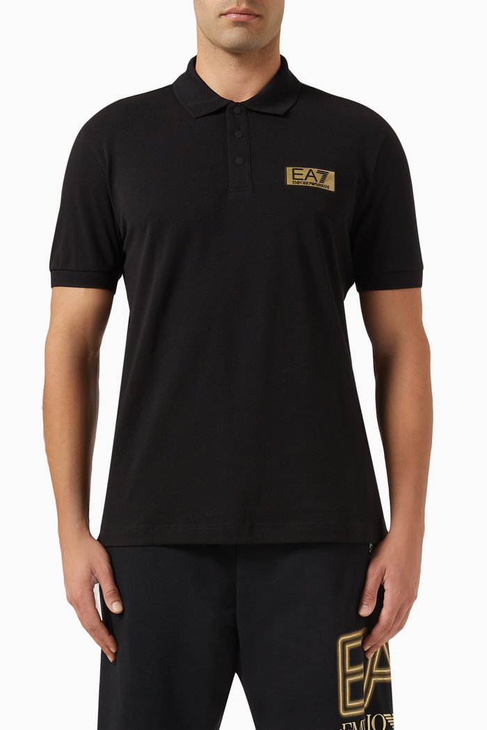 

EA7 Logo Train Series Polo Shirt in Cotton, Black