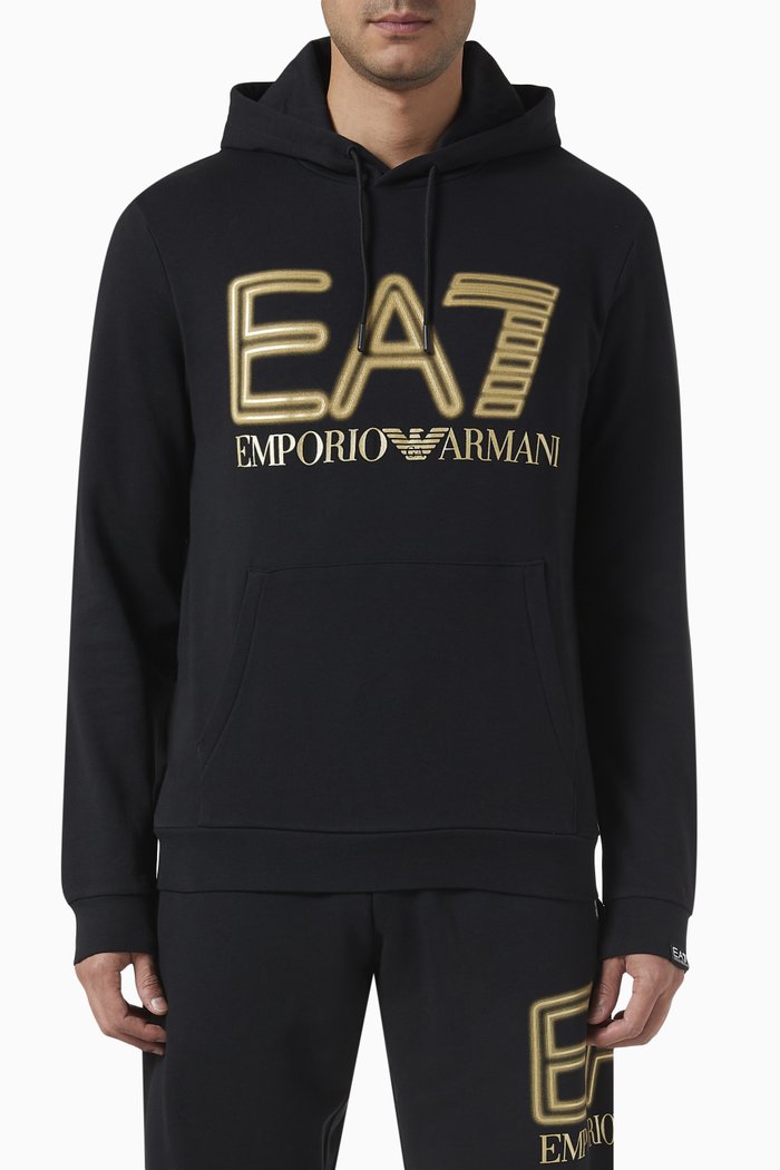 

EA7 Macro Train Logo Hoodie in Cotton, Black