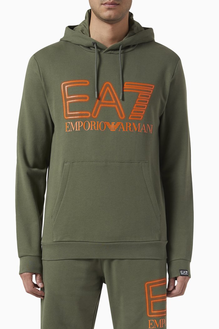 EA7 Macro Train Logo Hoodie in Cotton, Green