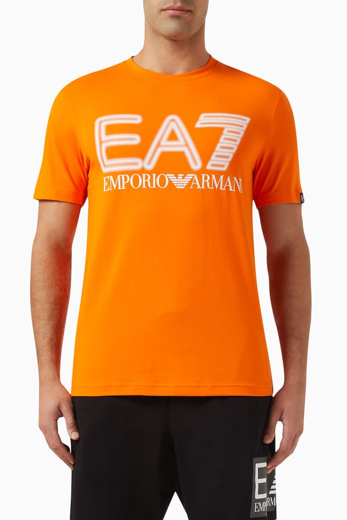 

EA7 Macro Train Logo Series T-Shirt in Cotton-blend, Orange