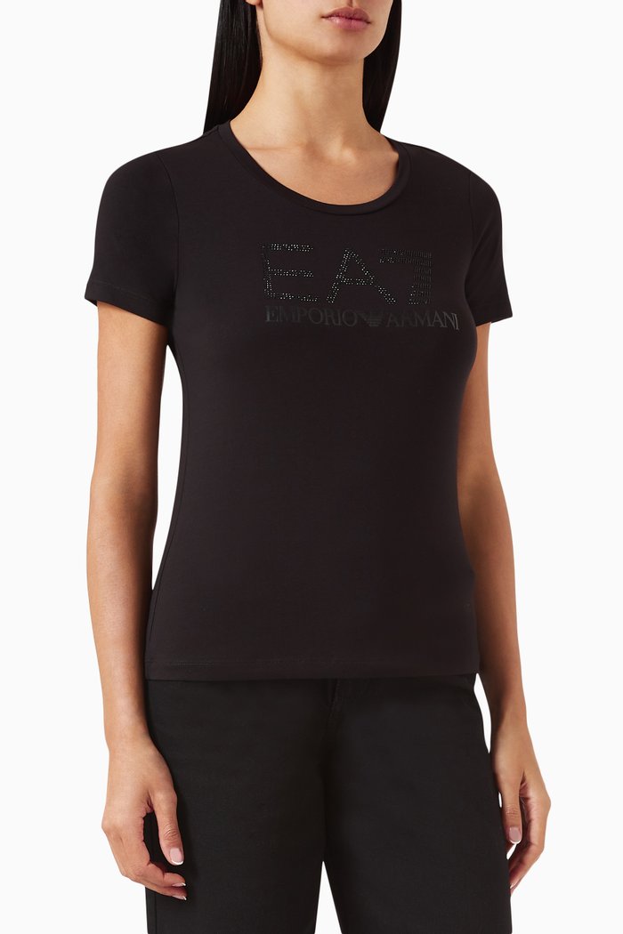 

Embellished Logo T-shirt in Jersey, Black