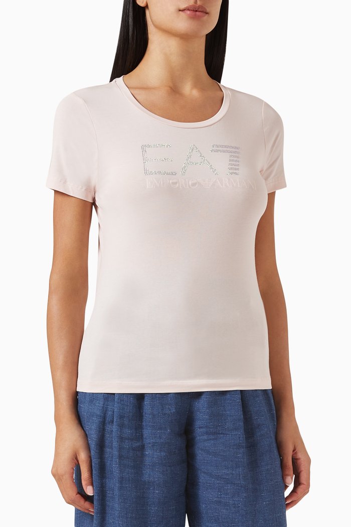 

Embellished Logo T-shirt in Jersey, Pink