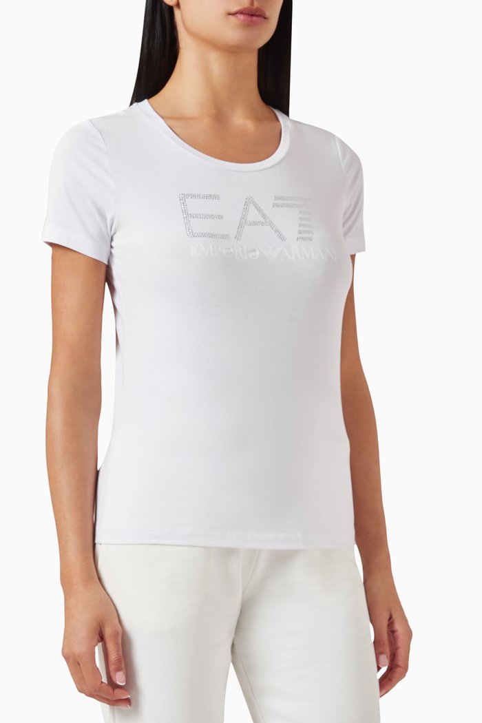Embellished Logo T-shirt in Jersey, White