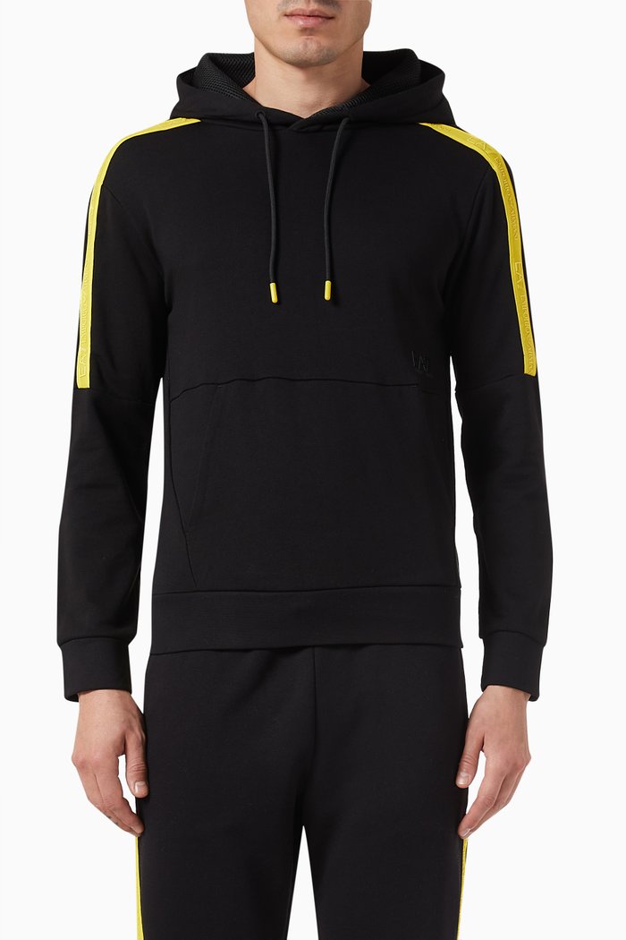 

EA7 Logo Tape Hoodie in Cotton French Terry, Black