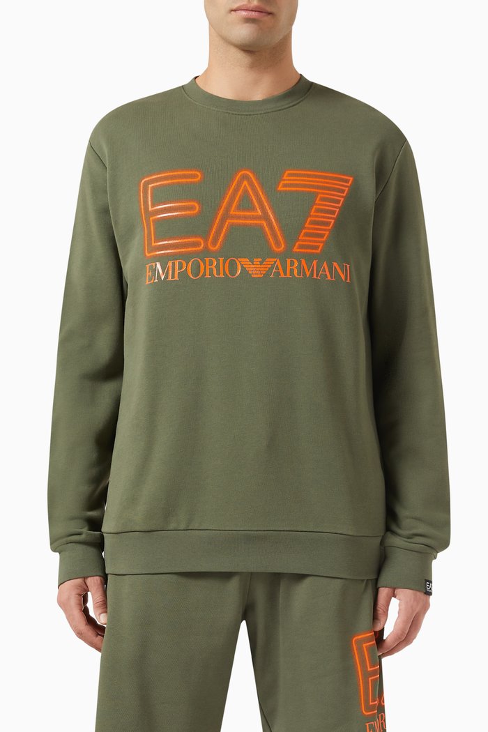 

EA7 Neon Macro Train Logo Series Sweatshirt in Cotton, Green