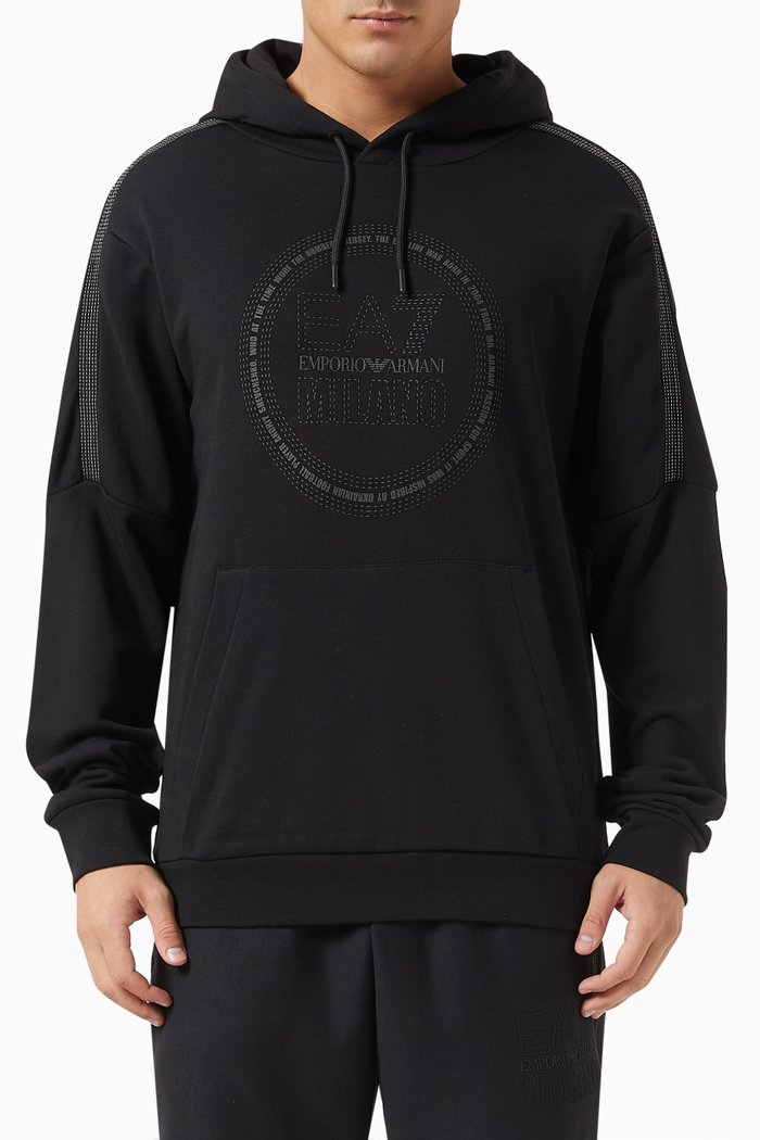 

EA7 Logo Hoodie in Cotton, Black