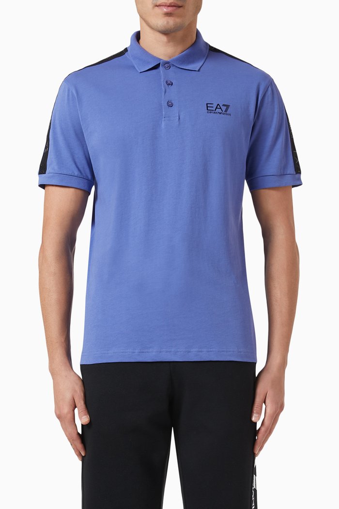 

EA7 Train Logo Series Tape Polo Shirt in Cotton, Blue