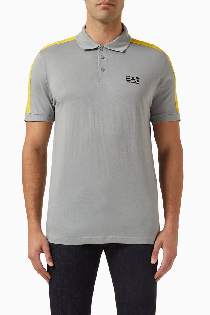 

EA7 Train Logo Series Tape Polo Shirt in Cotton, Grey