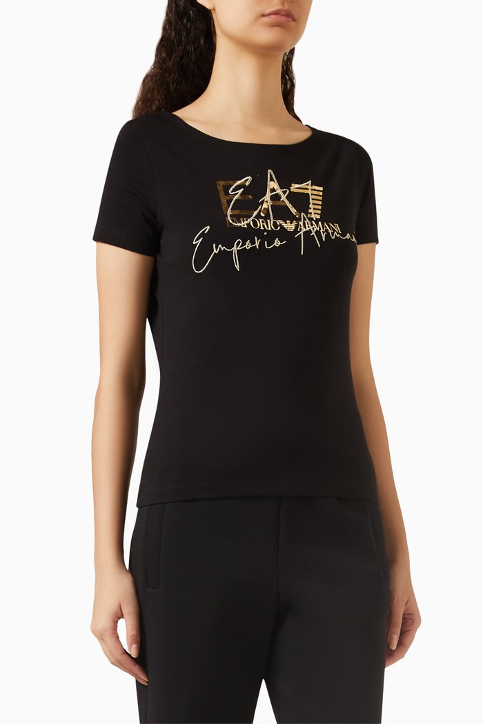 

EA7 Logo T-shirt in Cotton Jersey, Black
