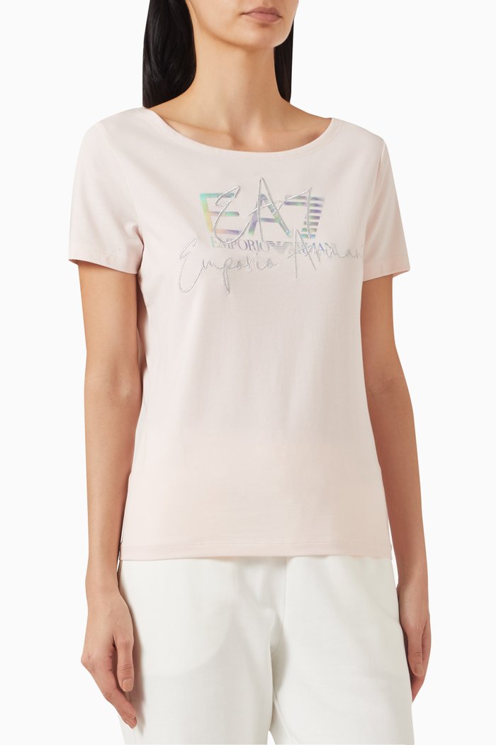 

EA7 Logo T-shirt in Cotton Jersey, Pink