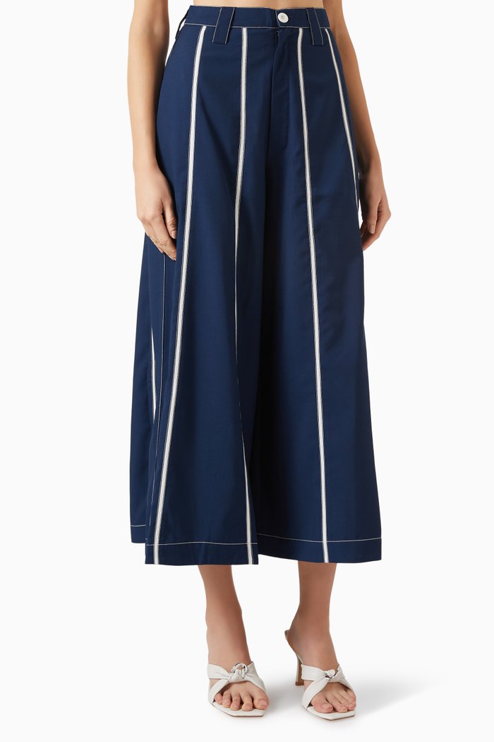 

A-line Stripe Flared Pants in Terry Rayon, Blue