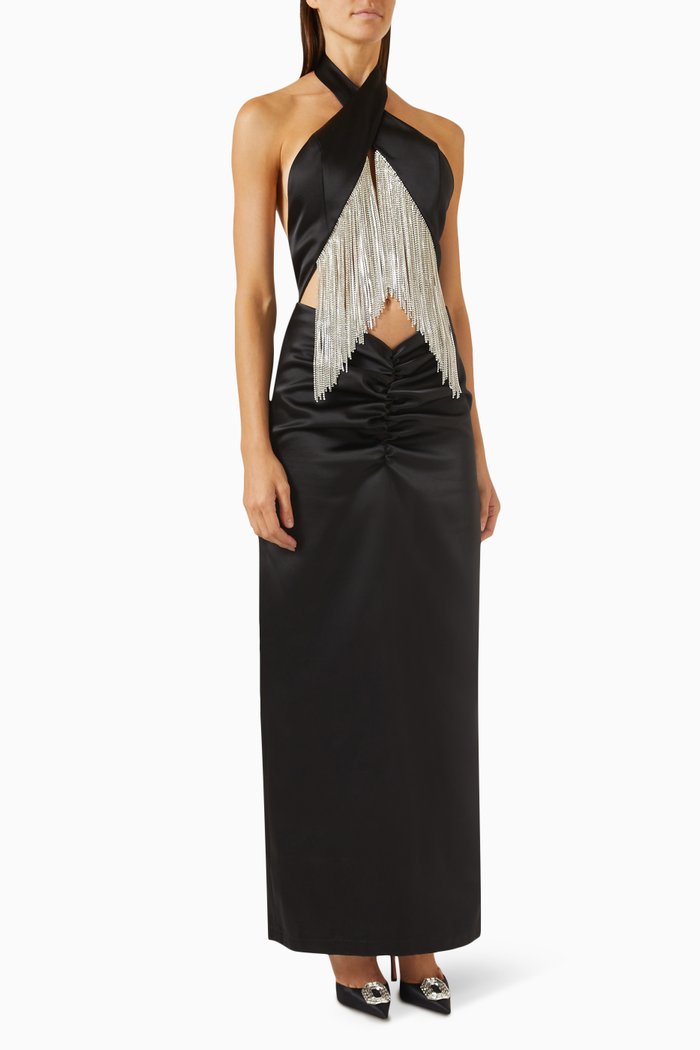 

Violet Crystal-embellished Fringe Dress in Satin, Black
