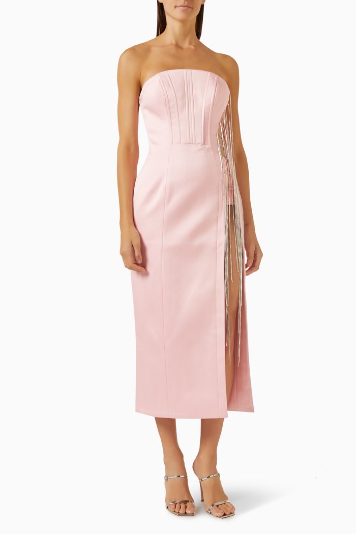 

Bloom Crystal-embellished Fringe Midi Dress, Pink