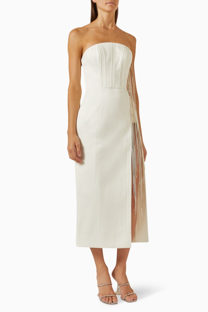 

Bloom Crystal-embellished Fringe Midi Dress, White