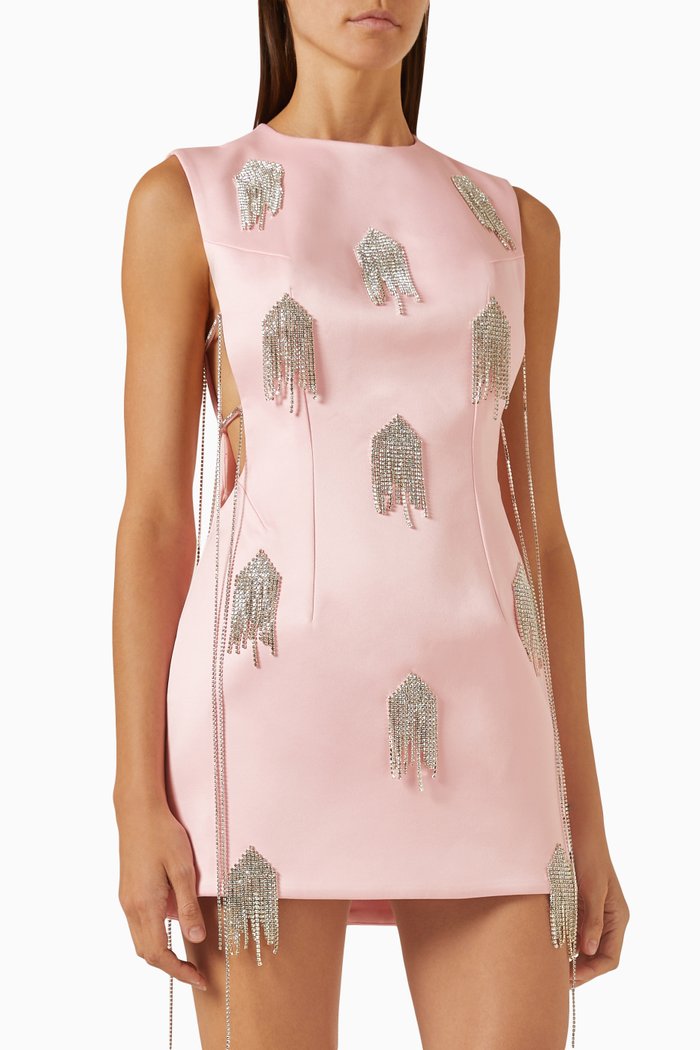 

Onirique Crystal-embellished Fringe Mini Dress in Satin, Pink