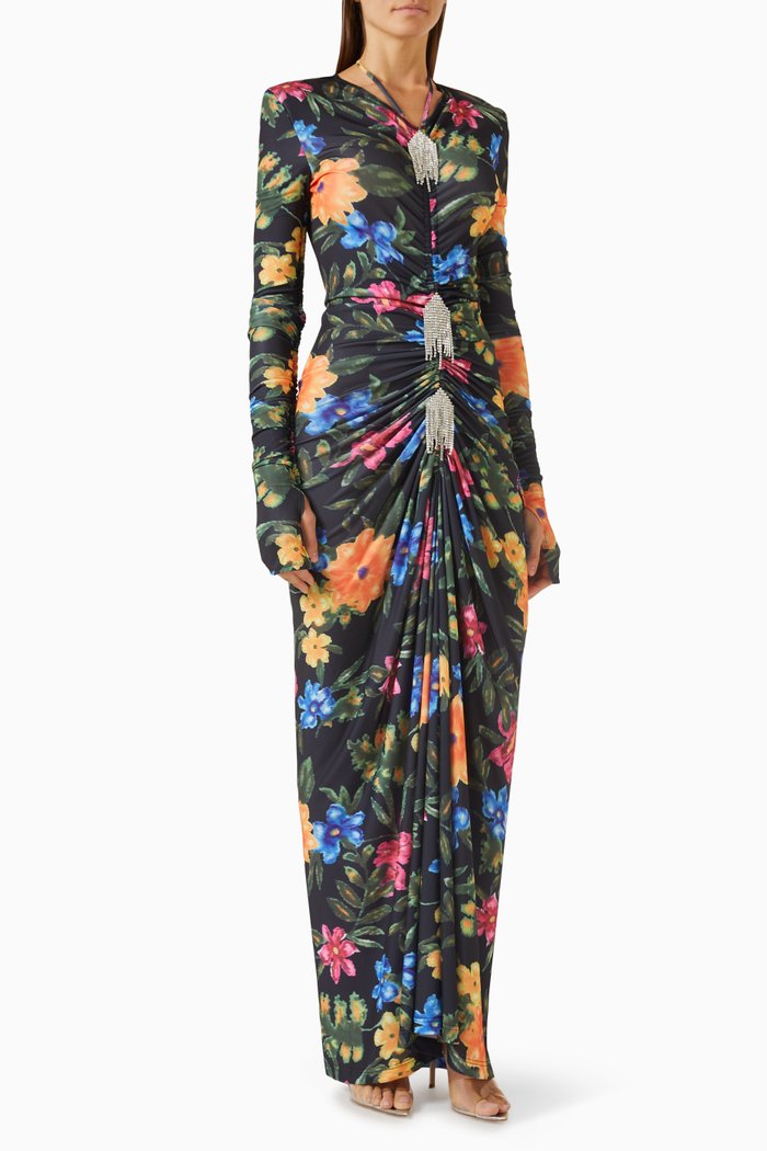 

Foliage Crystal-embellished Fringe Dress in Stretch-jersey, Multicolour