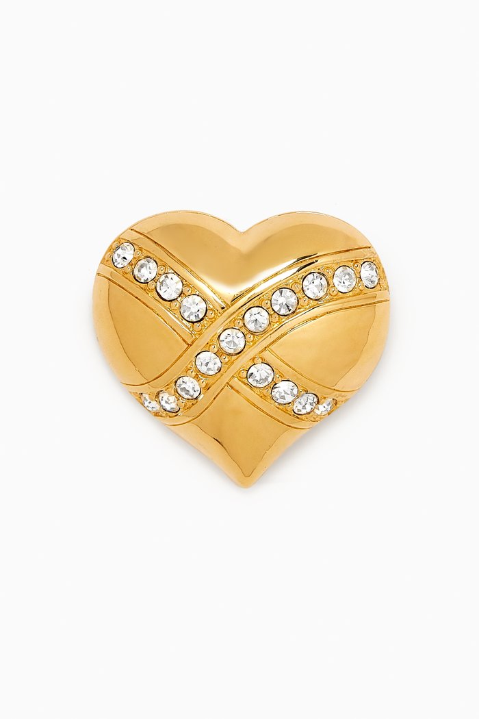 

1990s Vintage Swarovski Heart Brooch, Gold