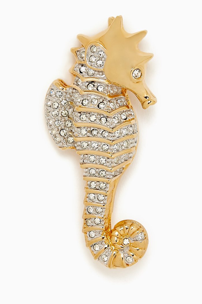 

1990s Vintage Swarovski Sea Horse Brooch, Gold