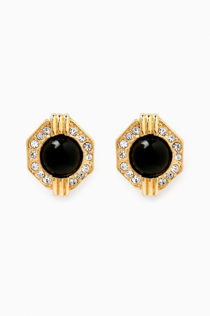 

Rediscovered 1990s Vintage Cabochon Clip-on Earrings, Black