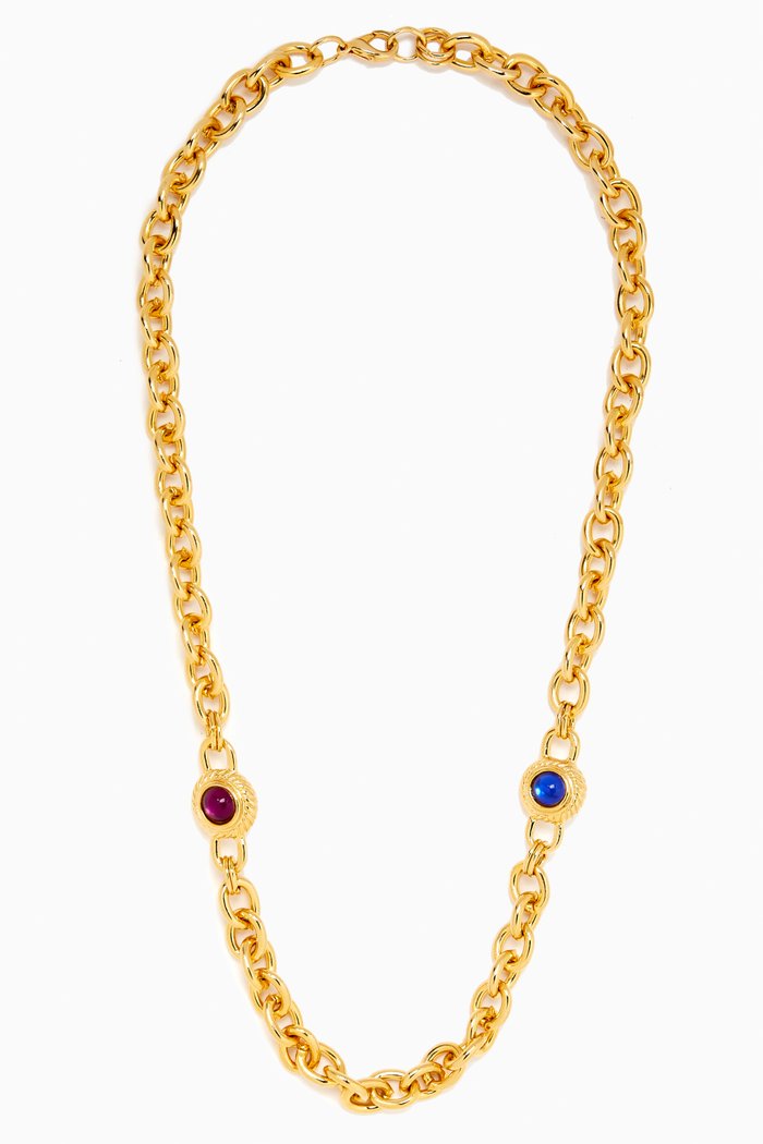 

Rediscovered 1990s Vintage Cabochon Chain Necklace, Gold