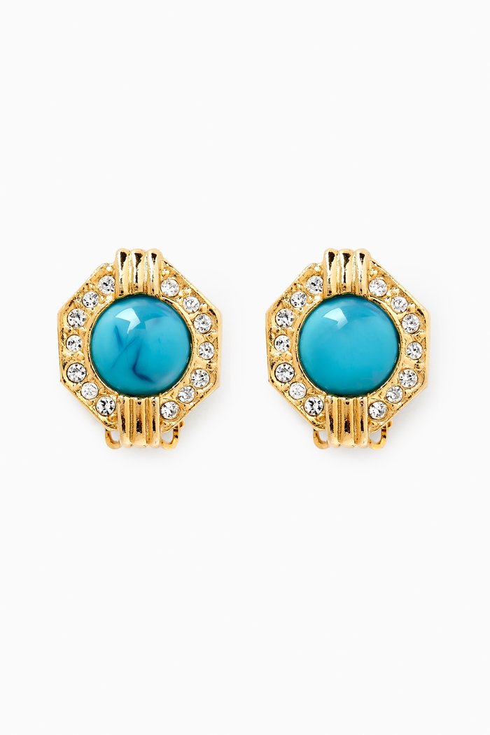 

Rediscovered 1990s Vintage Cabochon Clip-on Earrings, Blue