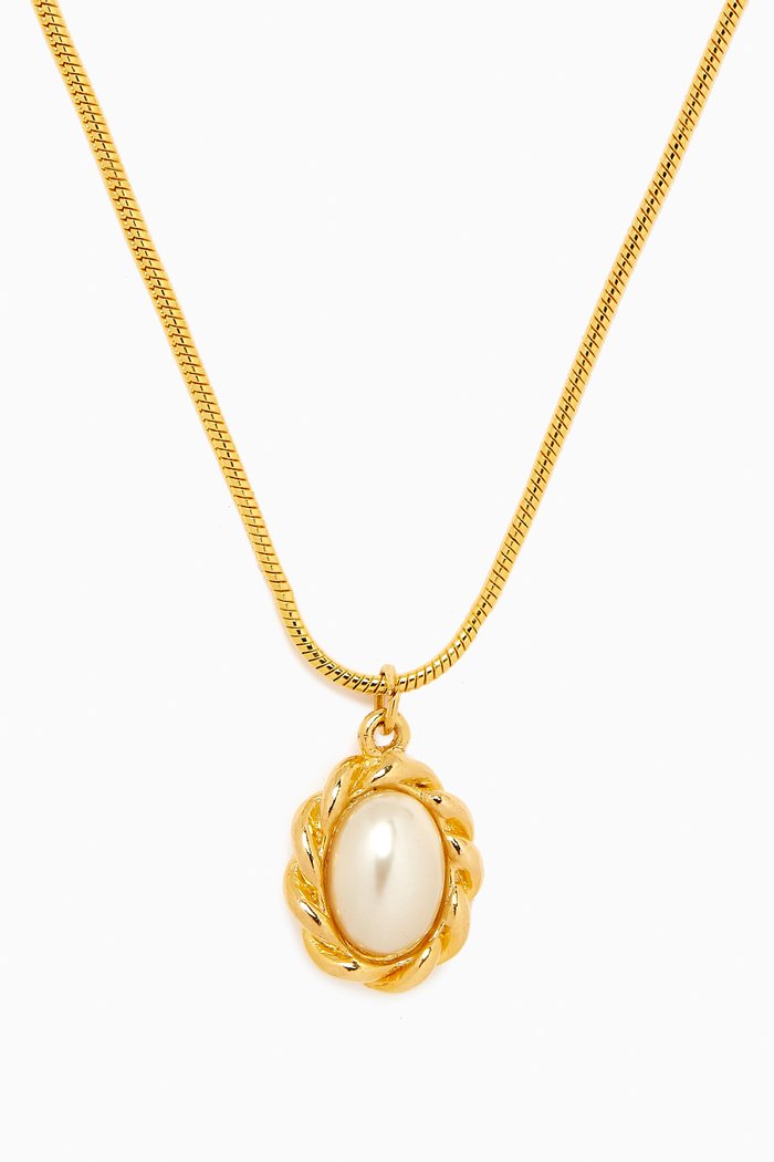 

Rediscovered 1980s Vintage Faux Pearl Necklace, Gold