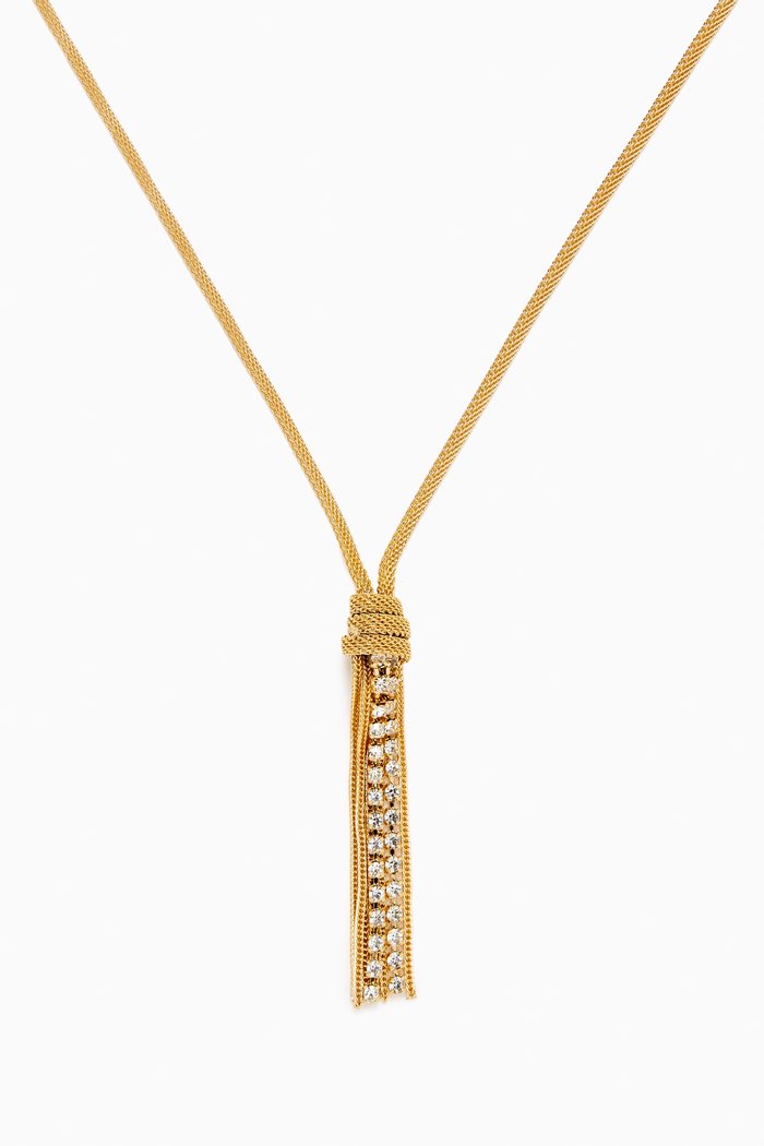 

Rediscovered 1980s Vintage Crystal Tassel Necklace, Gold