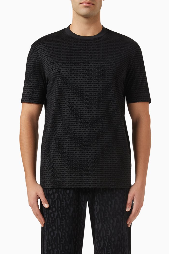 All-over Micro EA Logo T-shirt in Jersey, Black