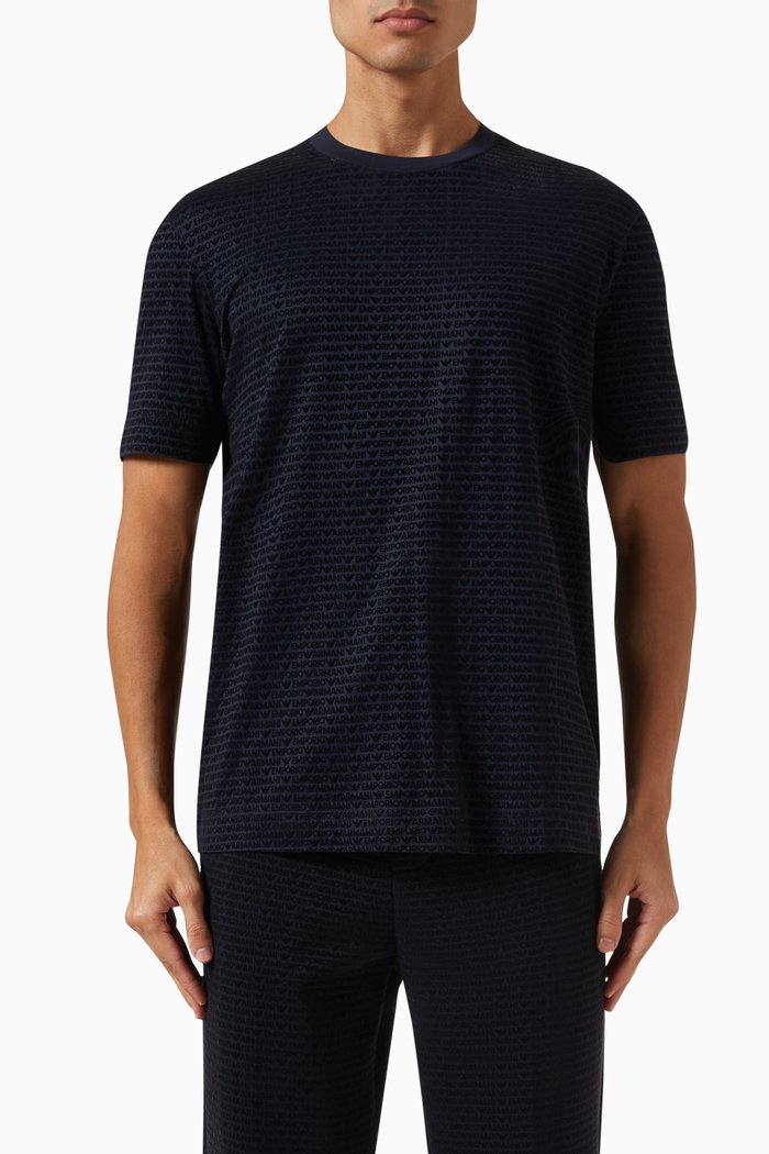 All-over Micro EA Logo T-shirt in Jersey, Blue
