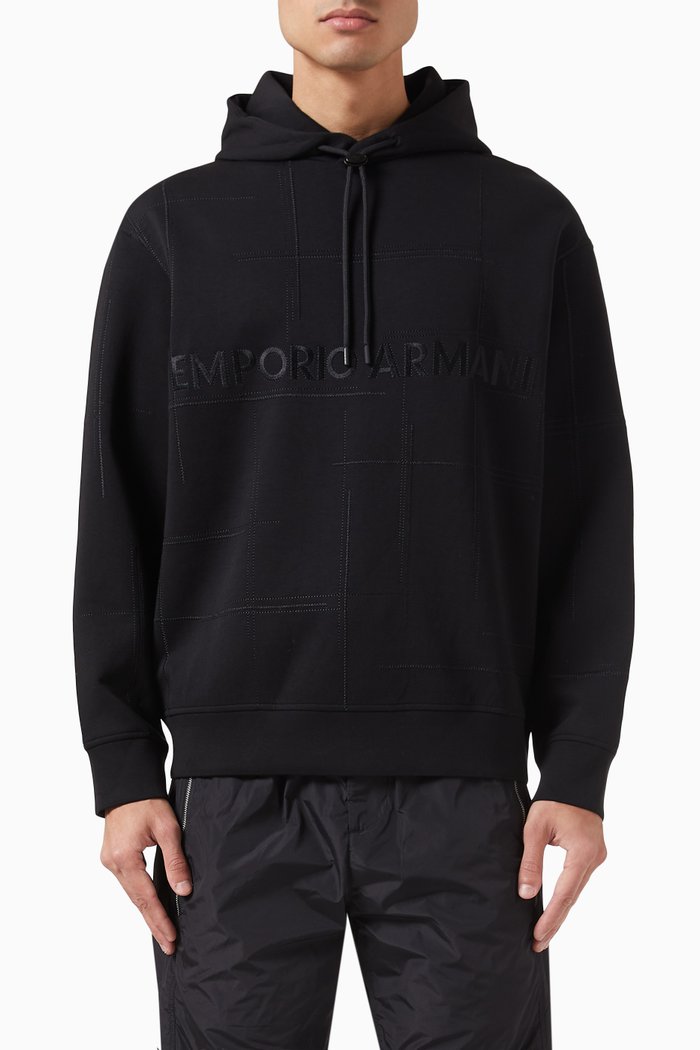 Embroidered Logo Hoodie in Cotton-blend, Black