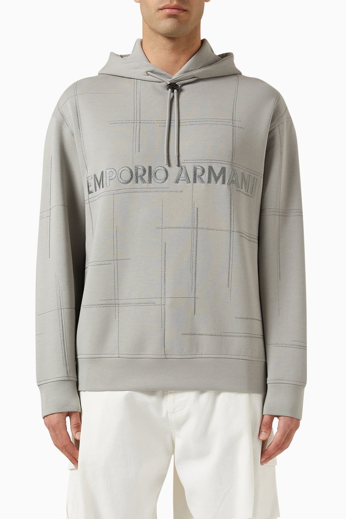 

Embroidered Logo Hoodie in Cotton-blend, Grey